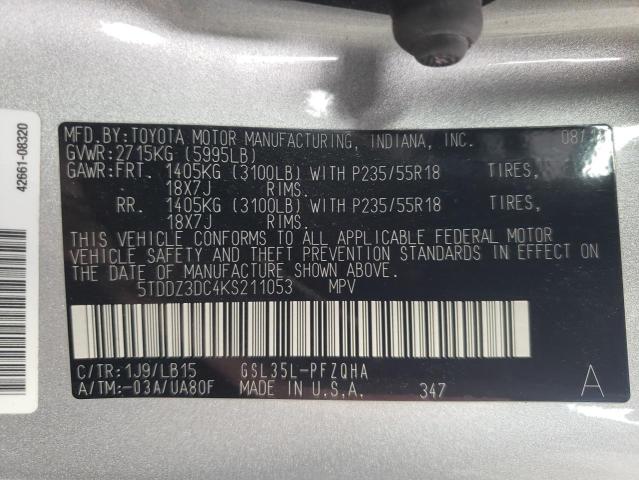 Photo 9 VIN: 5TDDZ3DC4KS211053 - TOYOTA SIENNA XLE 