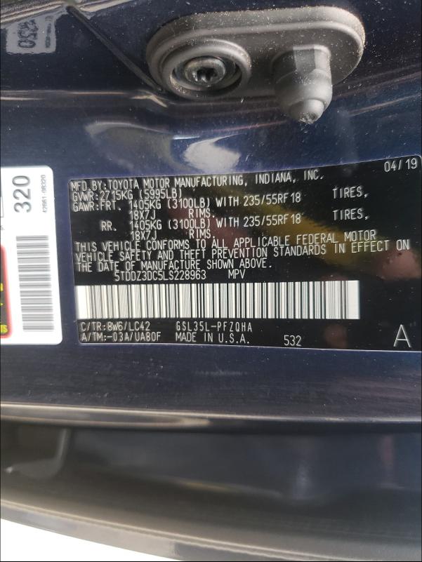 Photo 9 VIN: 5TDDZ3DC5LS228963 - TOYOTA SIENNA XLE 