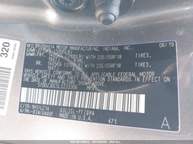 Photo 8 VIN: 5TDDZ3DC5LS233306 - TOYOTA SIENNA 