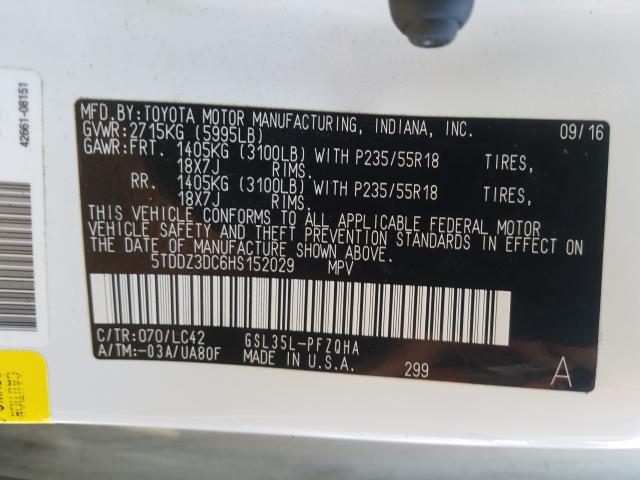 Photo 9 VIN: 5TDDZ3DC6HS152029 - TOYOTA SIENNA XLE 