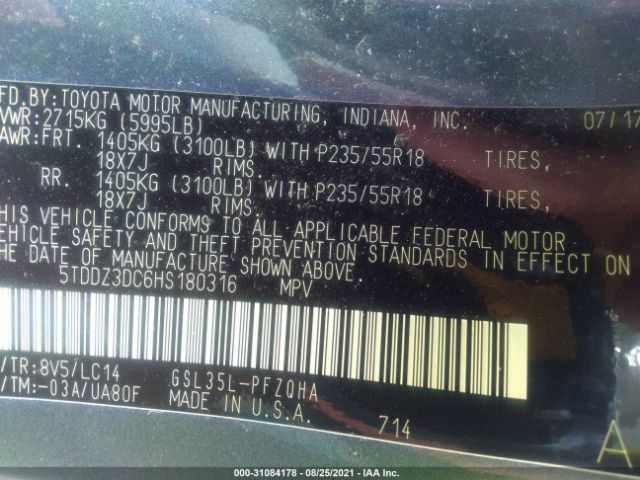 Photo 8 VIN: 5TDDZ3DC6HS180316 - TOYOTA SIENNA 