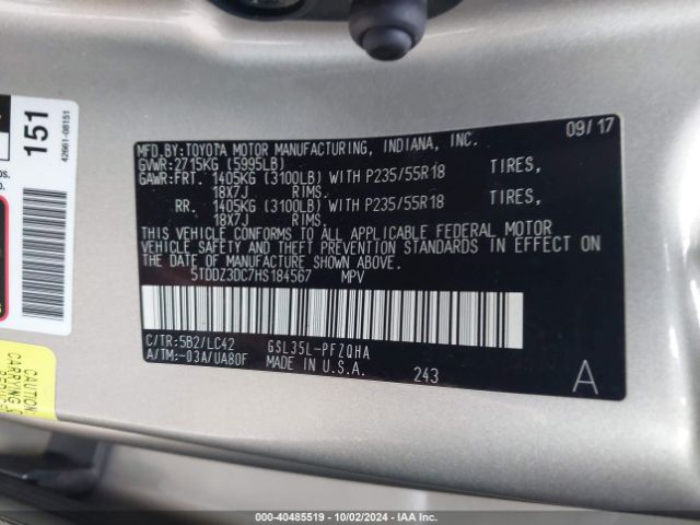 Photo 8 VIN: 5TDDZ3DC7HS184567 - TOYOTA SIENNA 