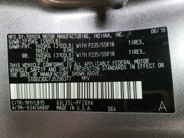 Photo 12 VIN: 5TDDZ3DC7JS206377 - TOYOTA SIENNA XLE 