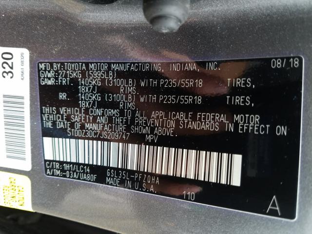 Photo 9 VIN: 5TDDZ3DC7JS209747 - TOYOTA SIENNA XLE 