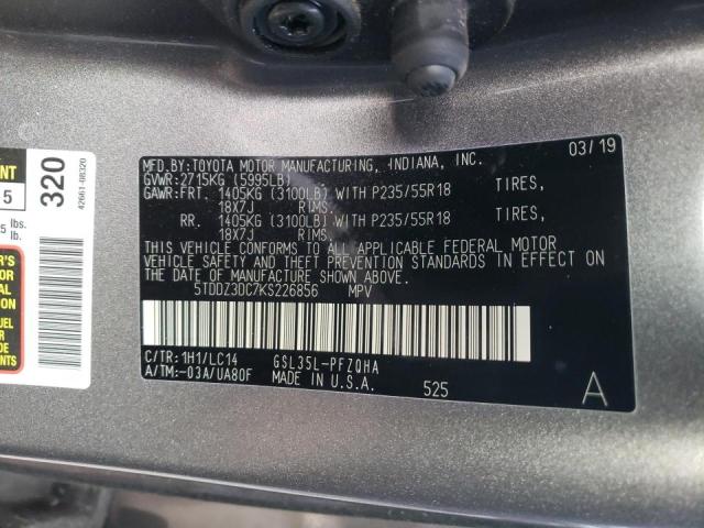 Photo 9 VIN: 5TDDZ3DC7KS226856 - TOYOTA SIENNA XLE 