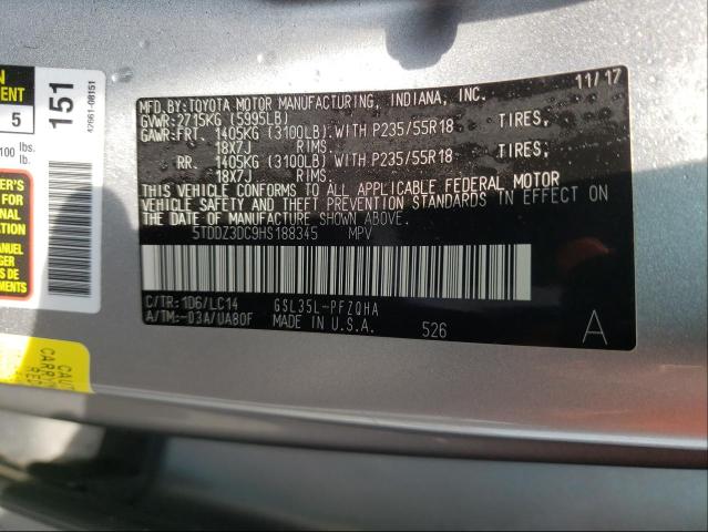 Photo 9 VIN: 5TDDZ3DC9HS188345 - TOYOTA SIENNA XLE 