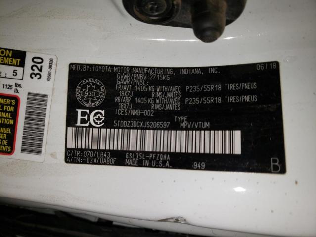 Photo 9 VIN: 5TDDZ3DCXJS206597 - TOYOTA SIENNA XLE 