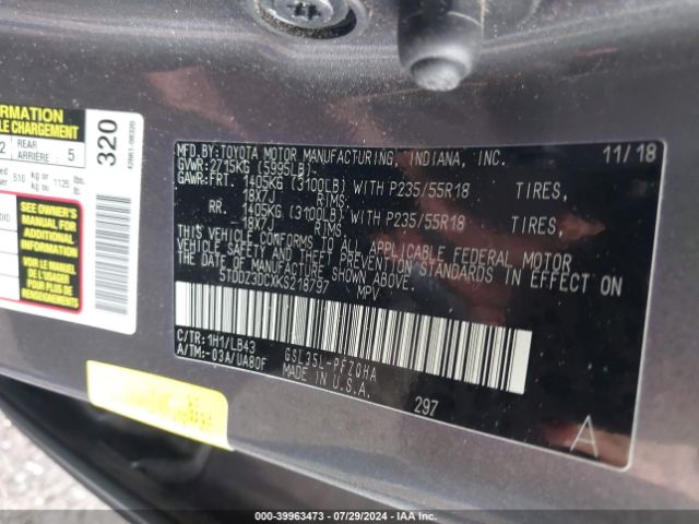 Photo 8 VIN: 5TDDZ3DCXKS218797 - TOYOTA SIENNA 