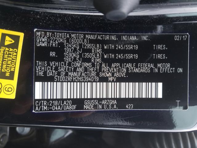 Photo 9 VIN: 5TDDZRFH2HS394019 - TOYOTA HIGHLANDER 