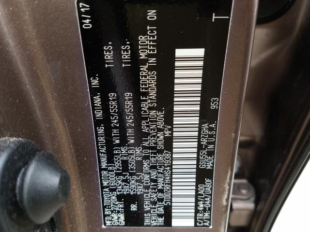 Photo 9 VIN: 5TDDZRFH4HS419387 - TOYOTA HIGHLANDER 