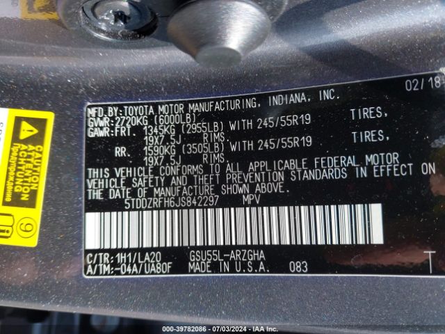 Photo 8 VIN: 5TDDZRFH6JS842297 - TOYOTA HIGHLANDER 