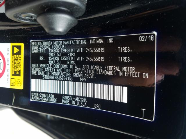 Photo 9 VIN: 5TDDZRFH8JS834153 - TOYOTA HIGHLANDER 