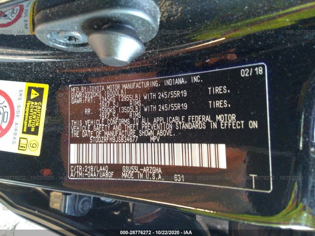 Photo 8 VIN: 5TDDZRFH9JS834677 - TOYOTA HIGHLANDER 