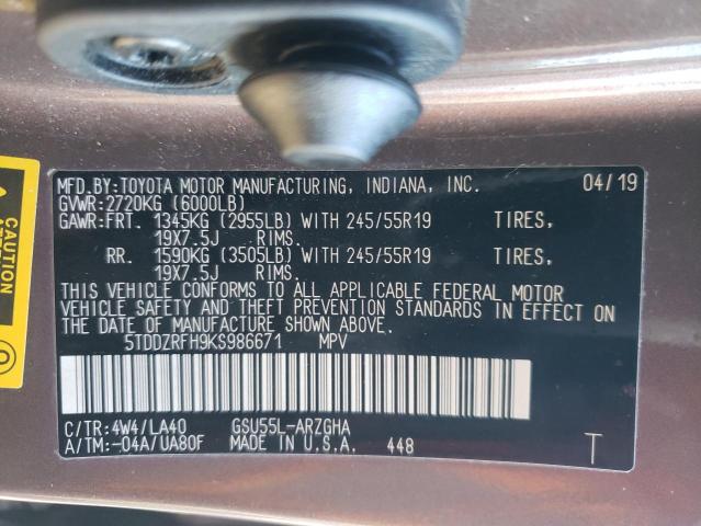 Photo 13 VIN: 5TDDZRFH9KS986671 - TOYOTA HIGHLANDER 