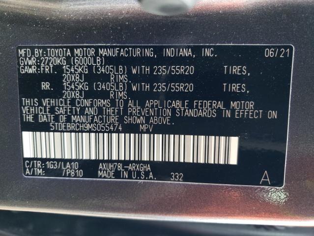 Photo 12 VIN: 5TDEBRCH9MS055474 - TOYOTA HIGHLANDER 