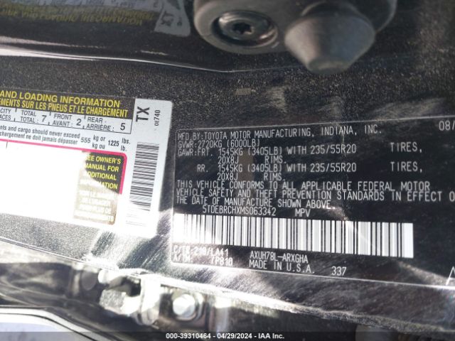 Photo 8 VIN: 5TDEBRCHXMS063342 - TOYOTA HIGHLANDER 