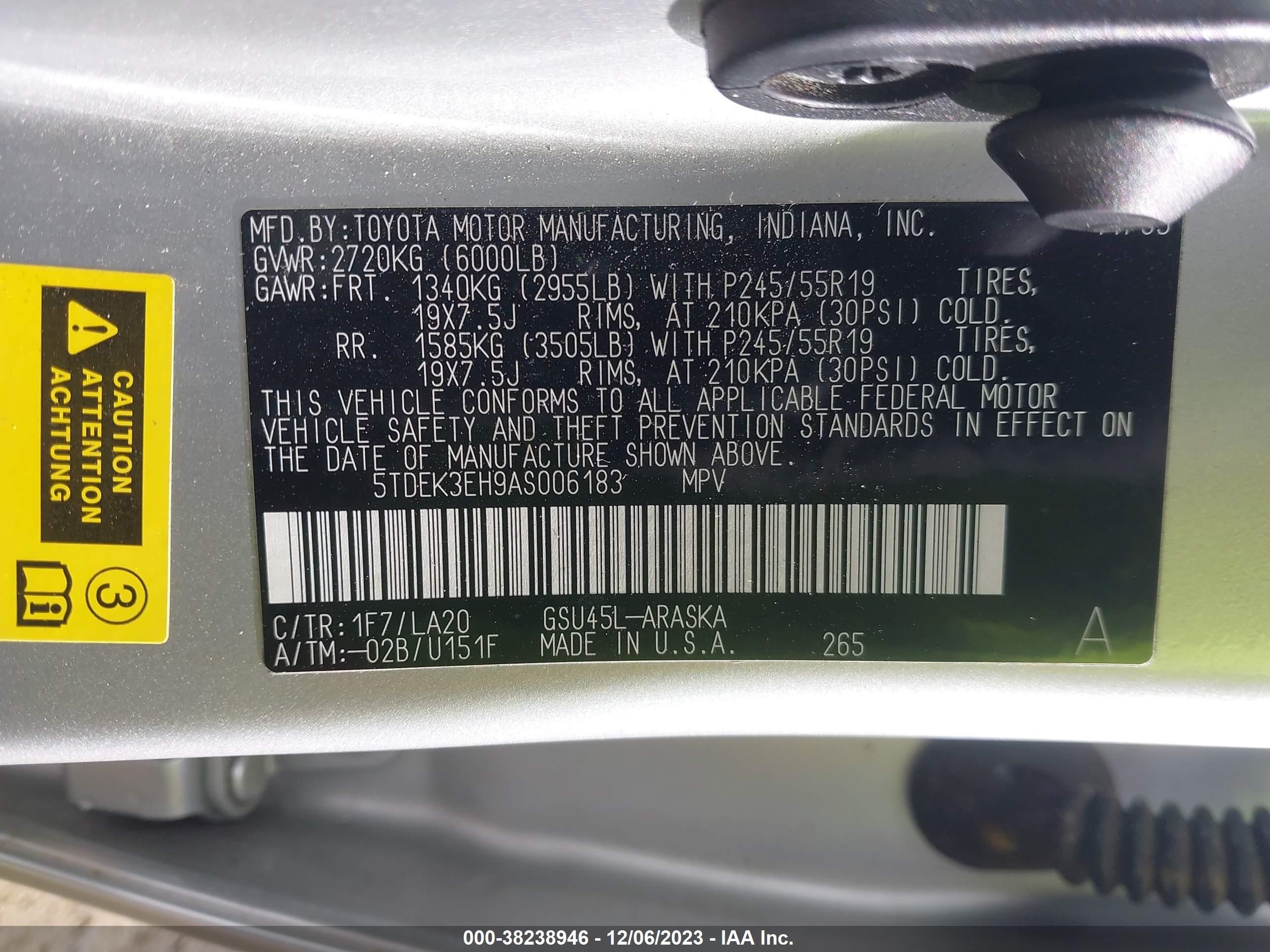 Photo 8 VIN: 5TDEK3EH9AS006183 - TOYOTA HIGHLANDER 