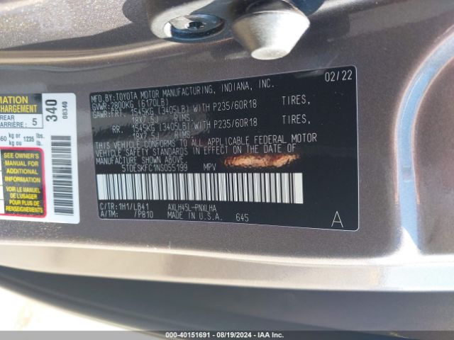 Photo 8 VIN: 5TDESKFC1NS055199 - TOYOTA SIENNA 