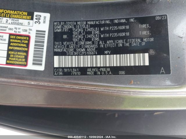 Photo 8 VIN: 5TDESKFC2PS106874 - TOYOTA SIENNA 