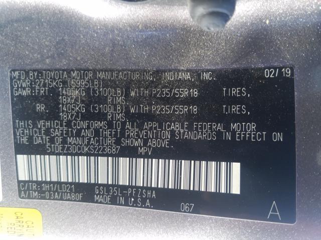 Photo 9 VIN: 5TDEZ3DC0KS223687 - TOYOTA SIENNA SE 