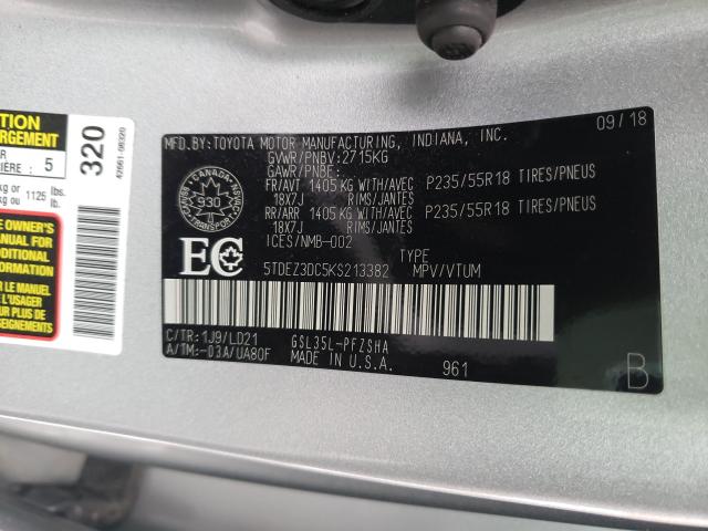 Photo 9 VIN: 5TDEZ3DC5KS213382 - TOYOTA SIENNA 