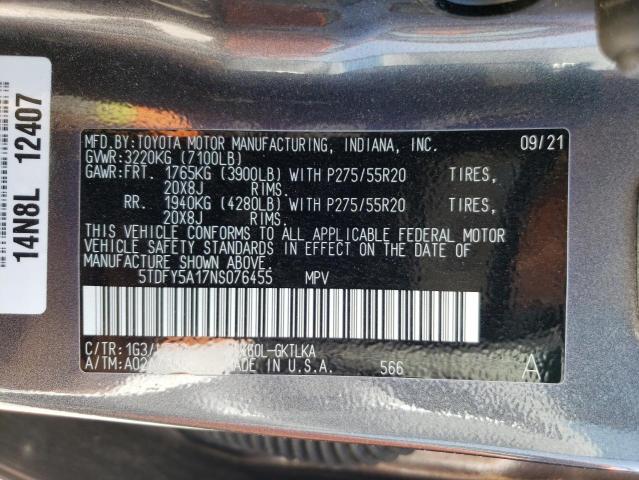 Photo 12 VIN: 5TDFY5A17NS076455 - TOYOTA SEQUOIA LI 