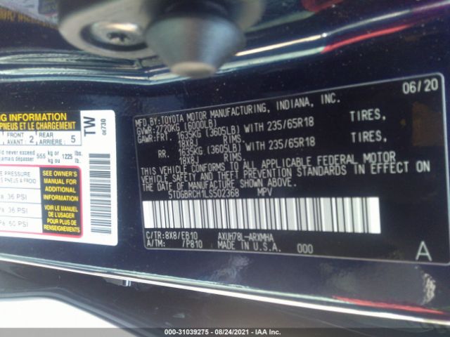 Photo 8 VIN: 5TDGBRCH1LS502368 - TOYOTA HIGHLANDER 