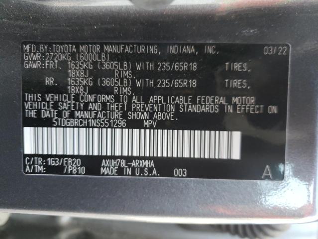 Photo 9 VIN: 5TDGBRCH1NS551296 - TOYOTA HIGHLANDER 