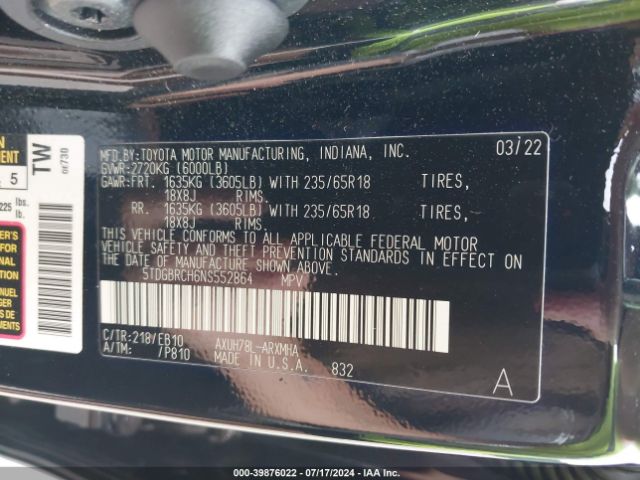 Photo 8 VIN: 5TDGBRCH6NS552864 - TOYOTA HIGHLANDER 