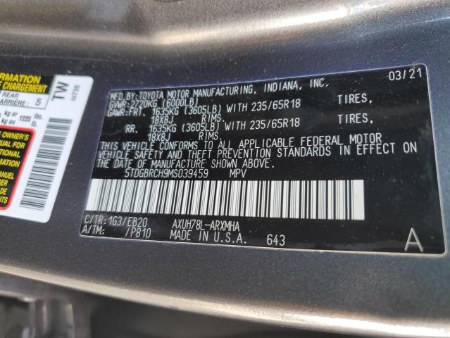 Photo 11 VIN: 5TDGBRCH9MS039459 - TOYOTA HIGHLANDER 