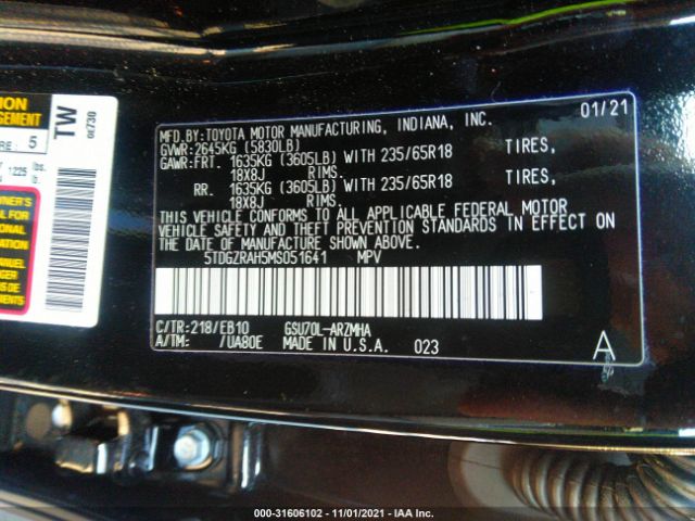 Photo 8 VIN: 5TDGZRAH5MS051641 - TOYOTA HIGHLANDER 