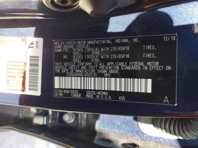 Photo 12 VIN: 5TDGZRAH6LS000535 - TOYOTA HIGHLANDER 