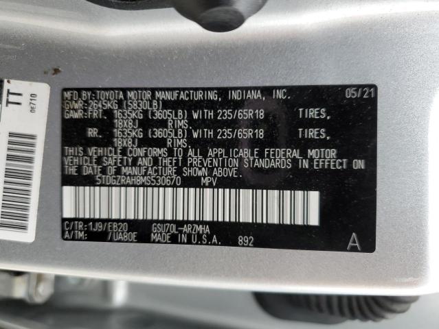 Photo 12 VIN: 5TDGZRAH8MS530670 - TOYOTA HIGHLANDER 