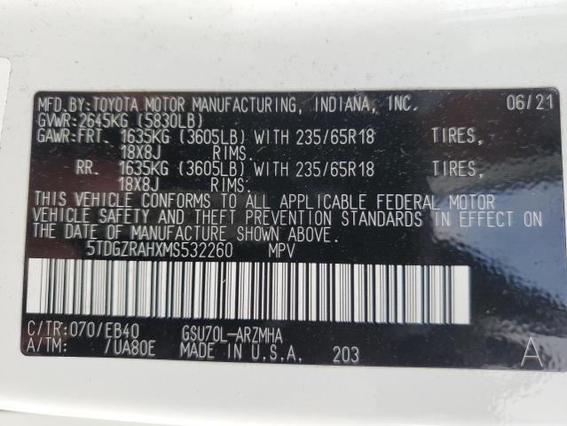 Photo 12 VIN: 5TDGZRAHXMS532260 - TOYOTA HIGHLANDER 