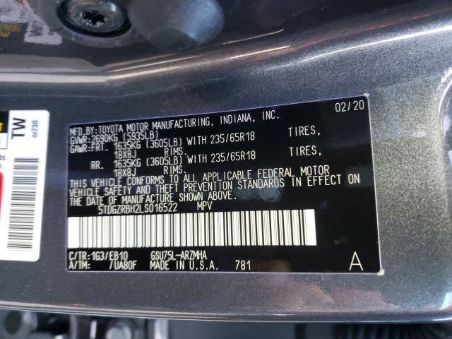 Photo 9 VIN: 5TDGZRBH2LS016522 - TOYOTA HIGHLANDER 