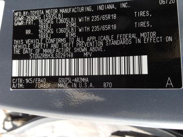 Photo 9 VIN: 5TDGZRBH3LS029148 - TOYOTA HIGHLANDER 