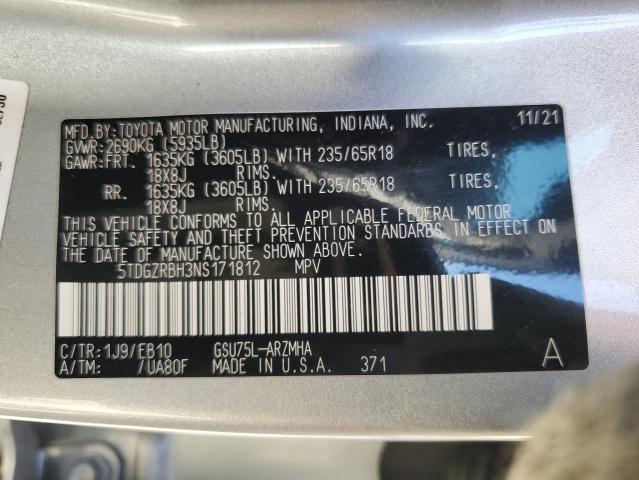 Photo 12 VIN: 5TDGZRBH3NS171812 - TOYOTA HIGHLANDER 