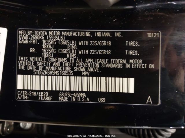 Photo 8 VIN: 5TDGZRBH5MS160535 - TOYOTA HIGHLANDER 