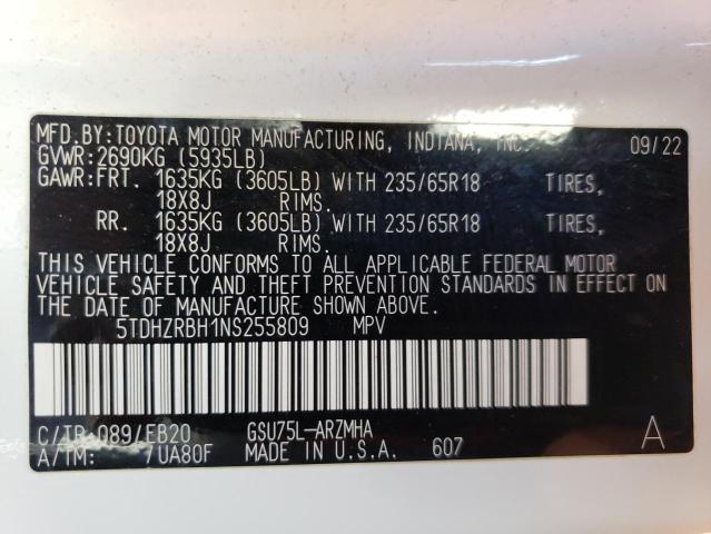 Photo 12 VIN: 5TDHZRBH1NS255809 - TOYOTA HIGHLANDER 