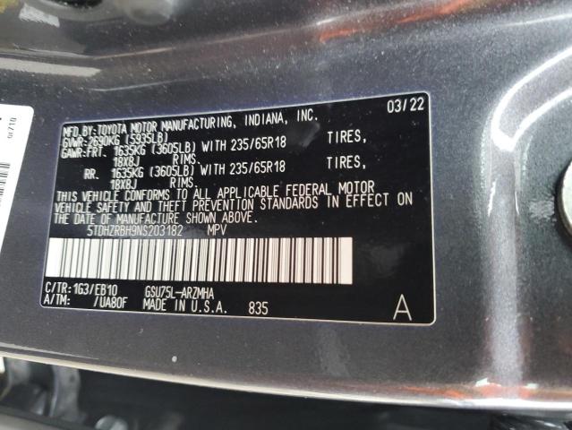 Photo 12 VIN: 5TDHZRBH9NS203182 - TOYOTA HIGHLANDER 