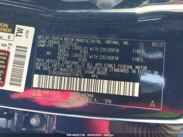 Photo 8 VIN: 5TDHZRBHXNS579812 - TOYOTA HIGHLANDER 