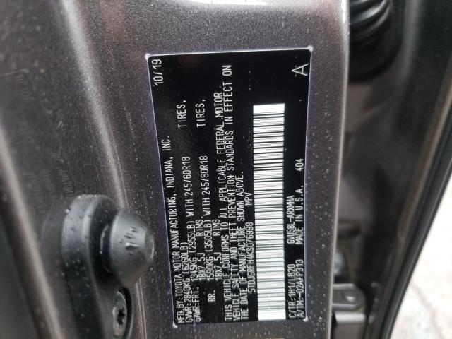 Photo 9 VIN: 5TDJGRFH4KS076998 - TOYOTA HIGHLANDER 