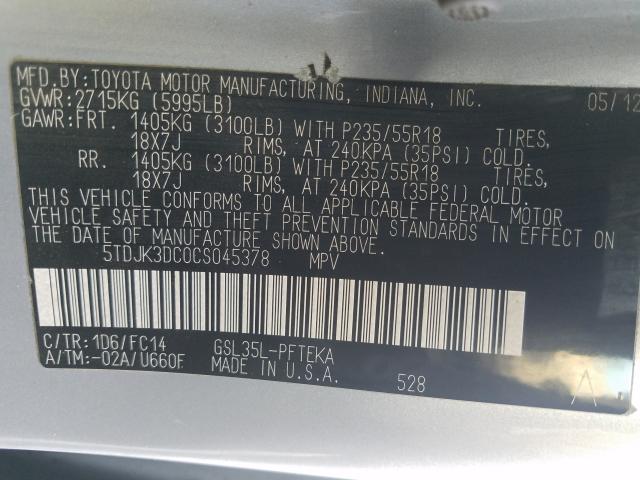 Photo 9 VIN: 5TDJK3DC0CS045378 - TOYOTA SIENNA LE 