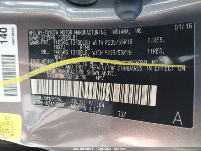 Photo 8 VIN: 5TDJK3DC1GS130106 - TOYOTA SIENNA 