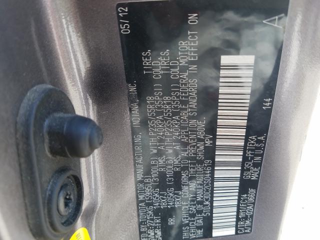 Photo 9 VIN: 5TDJK3DC2CS044619 - TOYOTA SIENNA LE 