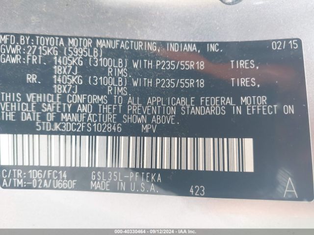 Photo 8 VIN: 5TDJK3DC2FS102846 - TOYOTA SIENNA 