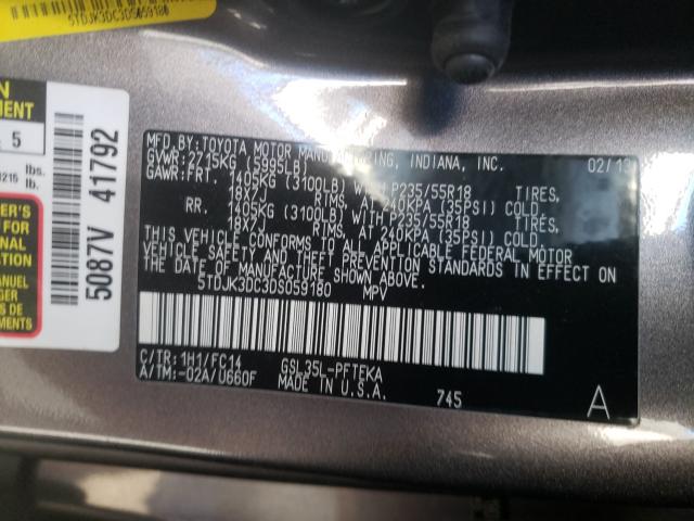 Photo 9 VIN: 5TDJK3DC3DS059180 - TOYOTA SIENNA LE 