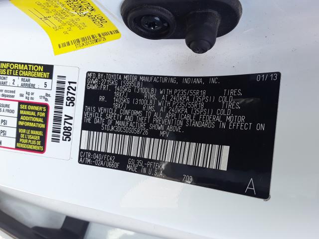 Photo 9 VIN: 5TDJK3DC5DS058726 - TOYOTA SIENNA LE 