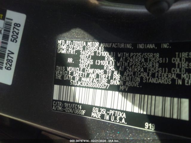 Photo 8 VIN: 5TDJK3DC6BS005577 - TOYOTA SIENNA 