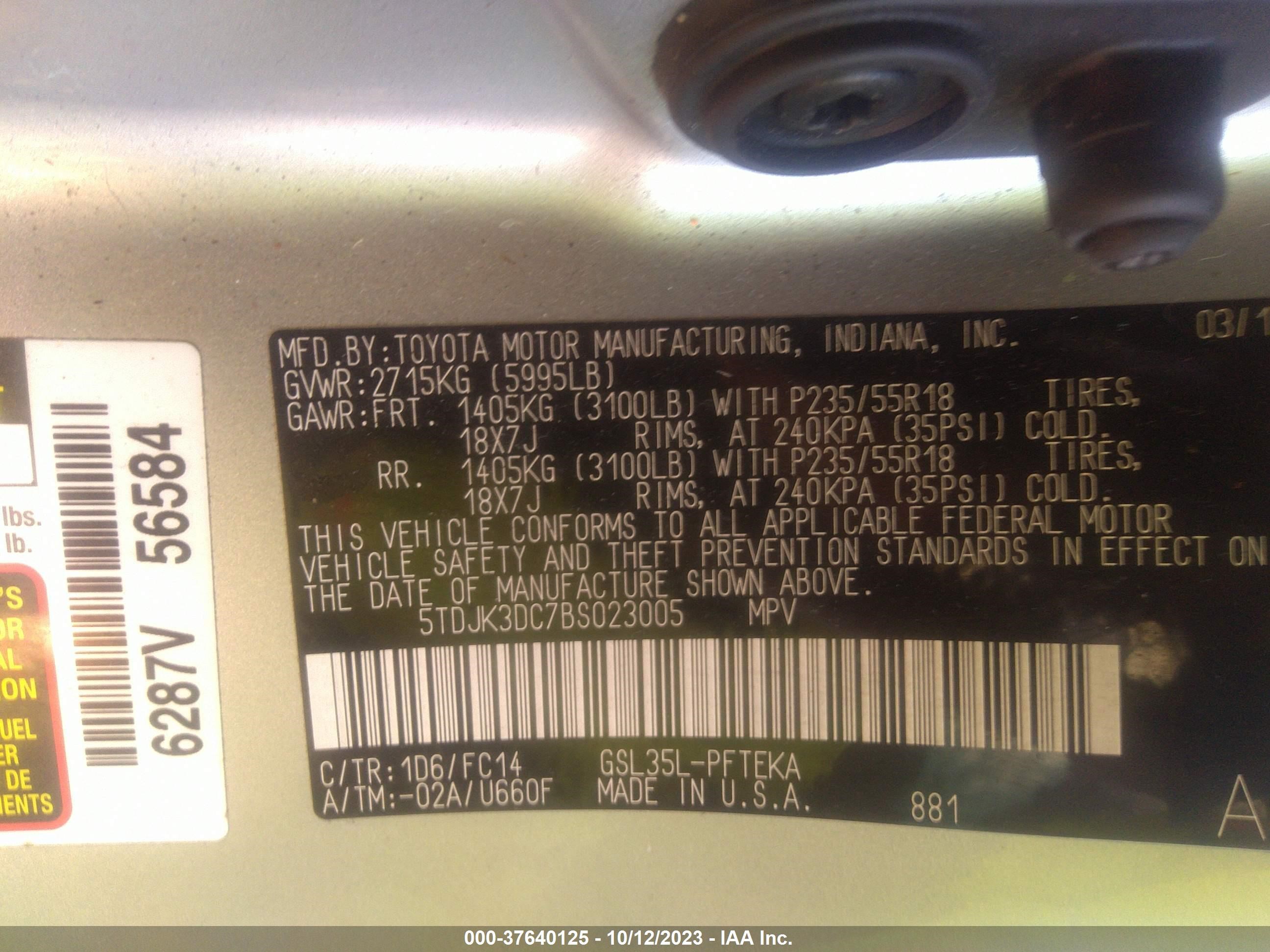 Photo 8 VIN: 5TDJK3DC7BS023005 - TOYOTA SIENNA 